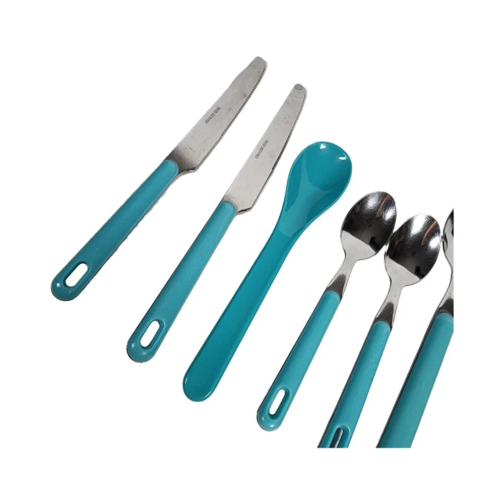 8pc Flatware Set Turquoise Blue Handles Stainless Steel Knives‎ Spoons Utensils